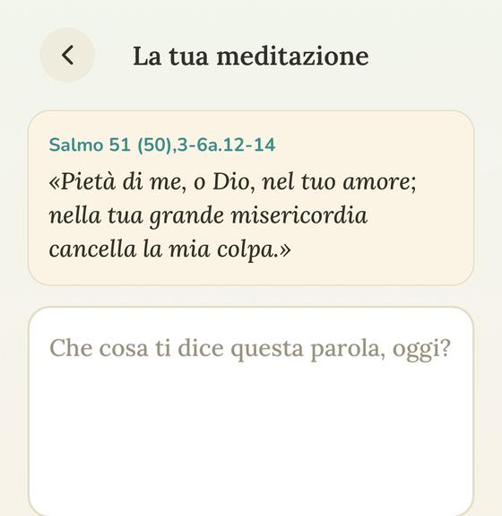 Schermata «La tua meditazione»: il versetto e lo spazio per scrivere o dettare
