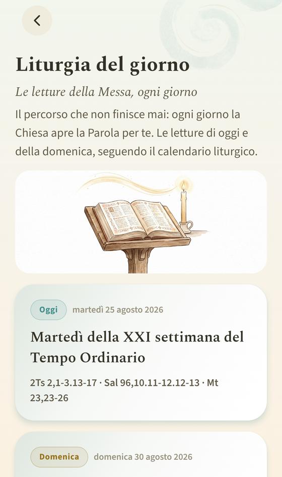 Schermata Liturgia del giorno: le letture di martedì e l'anteprima della domenica