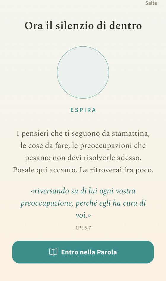 Schermata «Ora il silenzio di dentro»: un momento di respiro prima della lettura